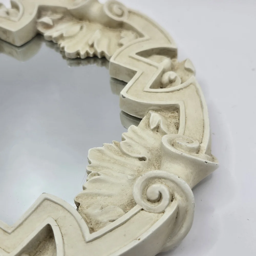 Vintage Heavy Resin Antiqued Decorative 8” Mirror BEAUTIFUL Wall Decor